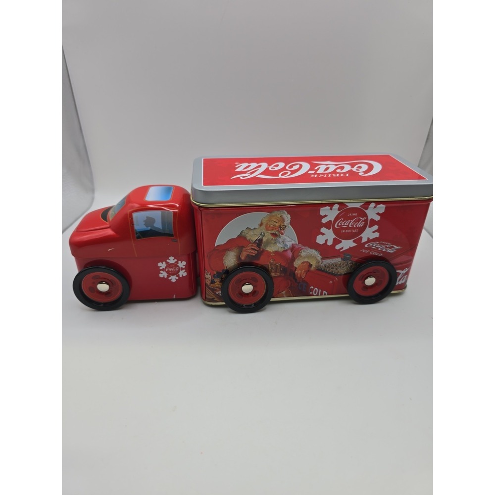 Coca-Cola Coke Delivery Truck Tin with Wheels & 2 Compartments with Santa Claus